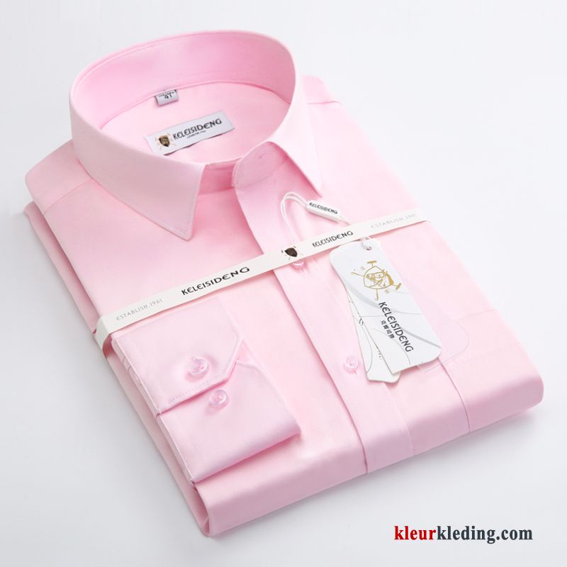 Overhemd Cargo Mannelijk Huwelijk Roze Katoen Slim Fit Lange Mouwen Heren