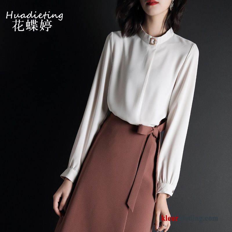 Overhemd Chiffon Dames Jasje Nieuw Hoge Kraag Lange Mouwen Blouse Overhemd