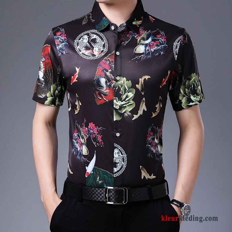 Overhemd Kort Mouw Casual Overhemd Vogel Trend Patroon Halve Mouw Bloemen Zomer Heren