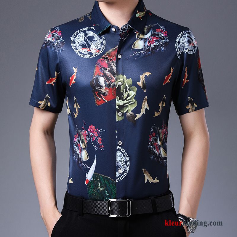 Overhemd Kort Mouw Casual Overhemd Vogel Trend Patroon Halve Mouw Bloemen Zomer Heren