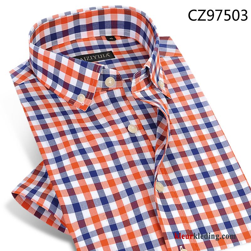 Overhemd Kort Mouw Casual Slim Fit Heren Overhemd Katoen Zomer Ademende Korte Mouw