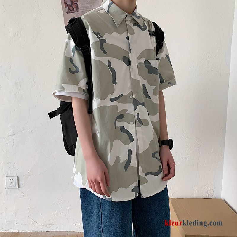 Overhemd Kort Mouw Trend Zomer Jas Mooi Overhemd Camouflage Losse Heren