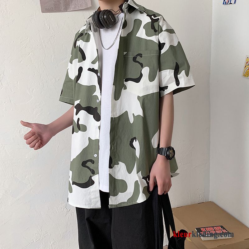 Overhemd Kort Mouw Trend Zomer Jas Mooi Overhemd Camouflage Losse Heren