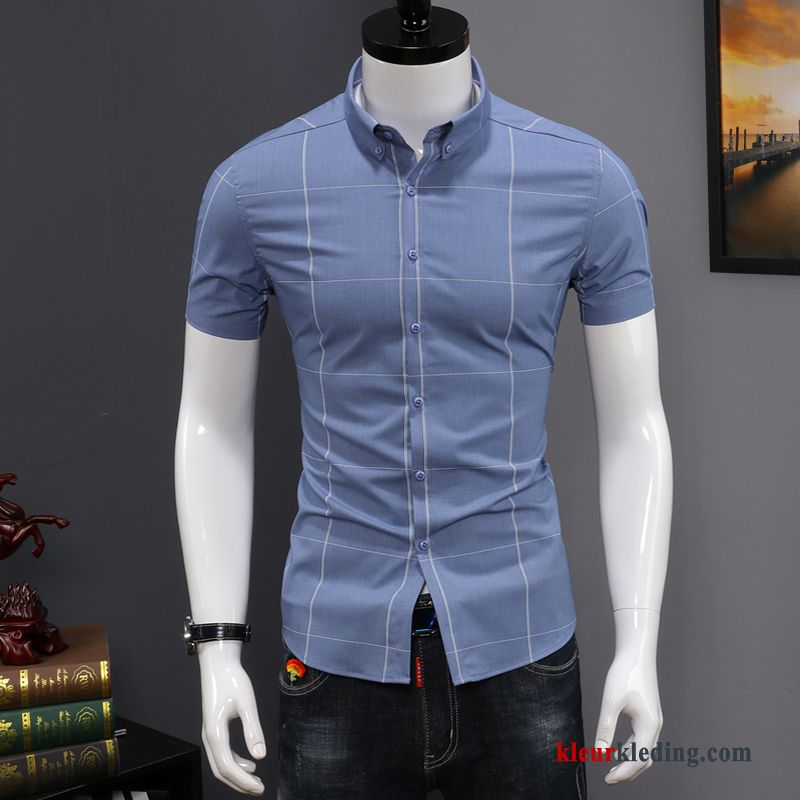 Overhemd Kort Mouw Zomer Heren Overhemd Mooi Korte Mouw Bedrukken Slim Fit Trend