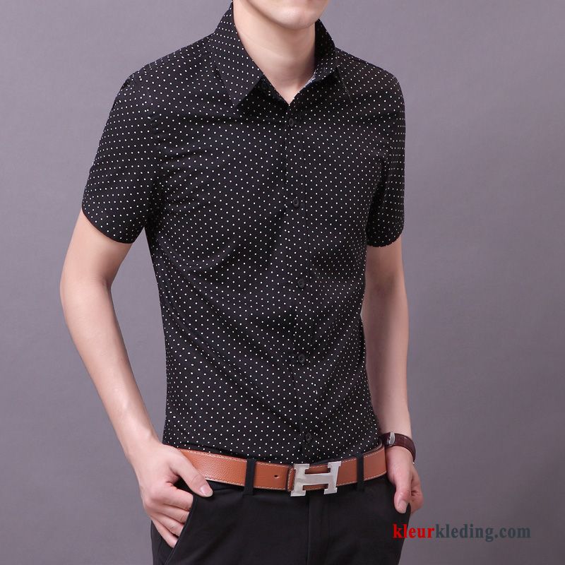 Overhemd Kort Mouw Zomer Heren Overhemd Trend Casual Slim Fit Zwart Mannelijk
