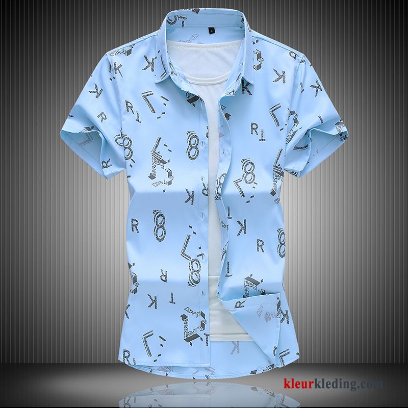 Overhemd Kort Mouw Zomer Overhemd Bedrukken Halve Mouw Grote Maten Bovenkleding Heren Zwart
