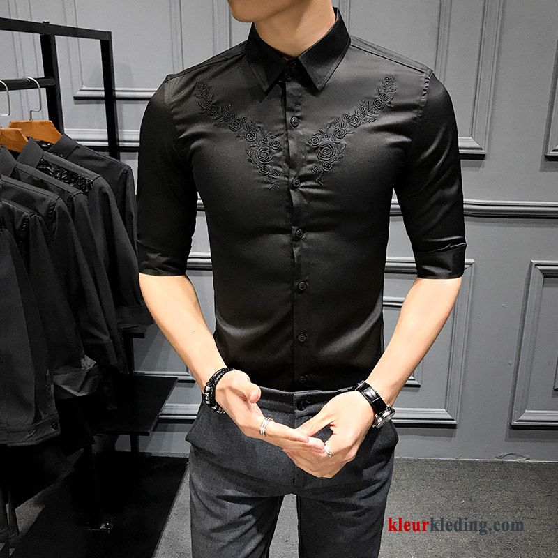 Overhemd Kort Mouw Zwart Mouw Slim Fit Heren Halve Mouw Overhemd Mooi Jasje