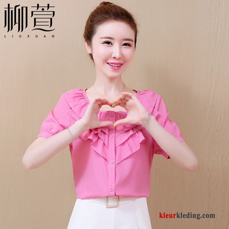 Overhemd Korte Mouw Rood Jasje Super Trend Blouse Overhemd Elegante Korte Mouw Roze Dames