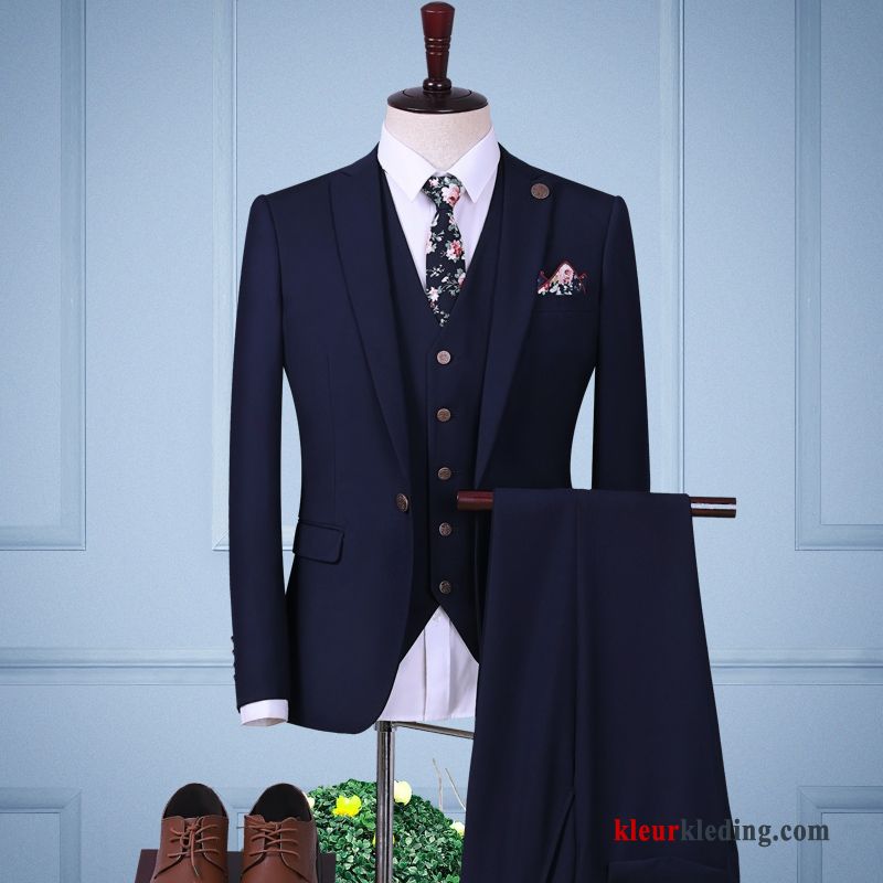 Pak Trend Slim Fit Mannelijk Blazer Geklede Huwelijk Blauw Heren