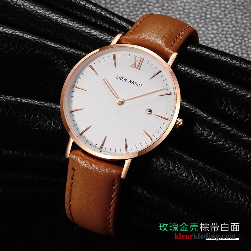 Persoonlijkheid Casual Quartz Horloge Riem Trend Mode Dun Rose Goud Heren Wit Bruine