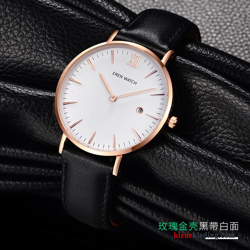 Persoonlijkheid Casual Quartz Horloge Riem Trend Mode Dun Rose Goud Heren Wit Bruine