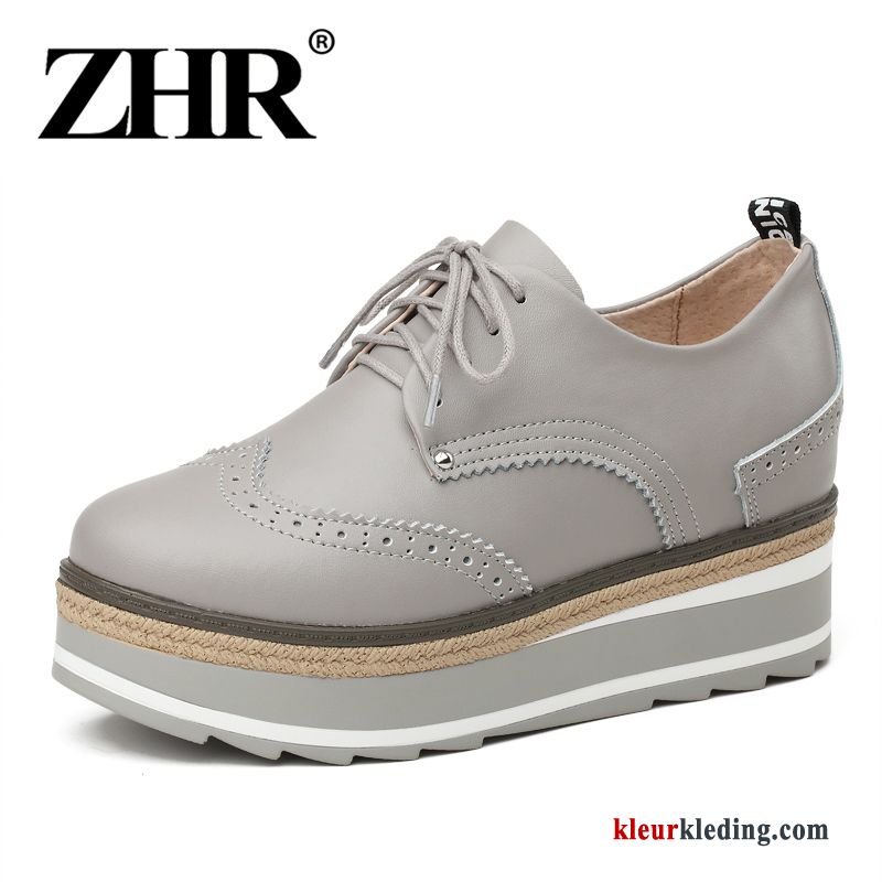 Platform Schoenen Sleehak Echt Leer Casual Vrouwen Plateauzool Herfst 2018 Schoenen Dames Groen