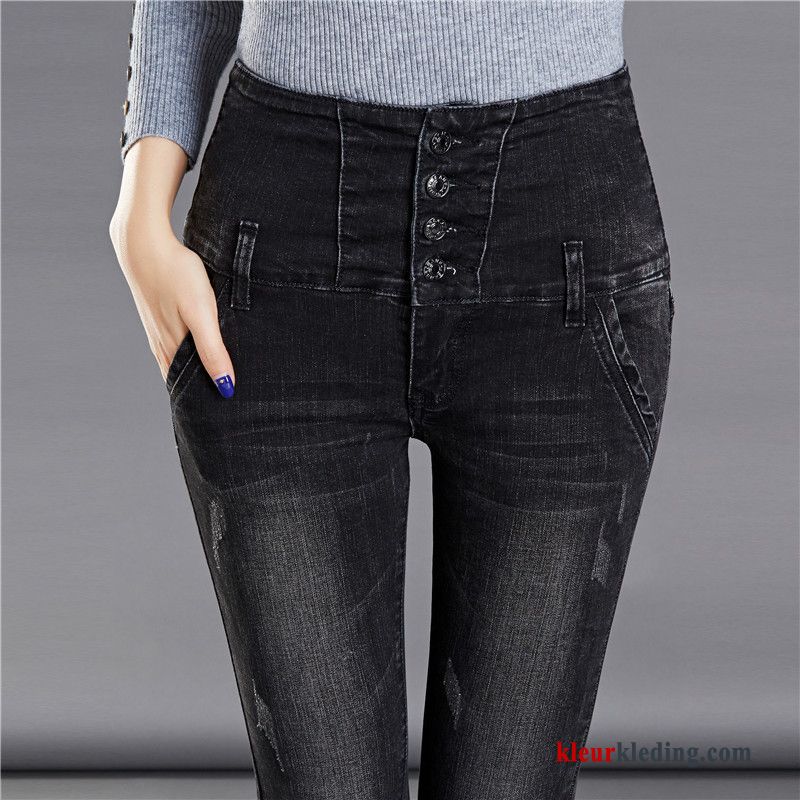 Potlood Broek Spijkerbroek Jeans Slim Fit Hoge Taille Zwart Dunne Elastiek Skinny Dames