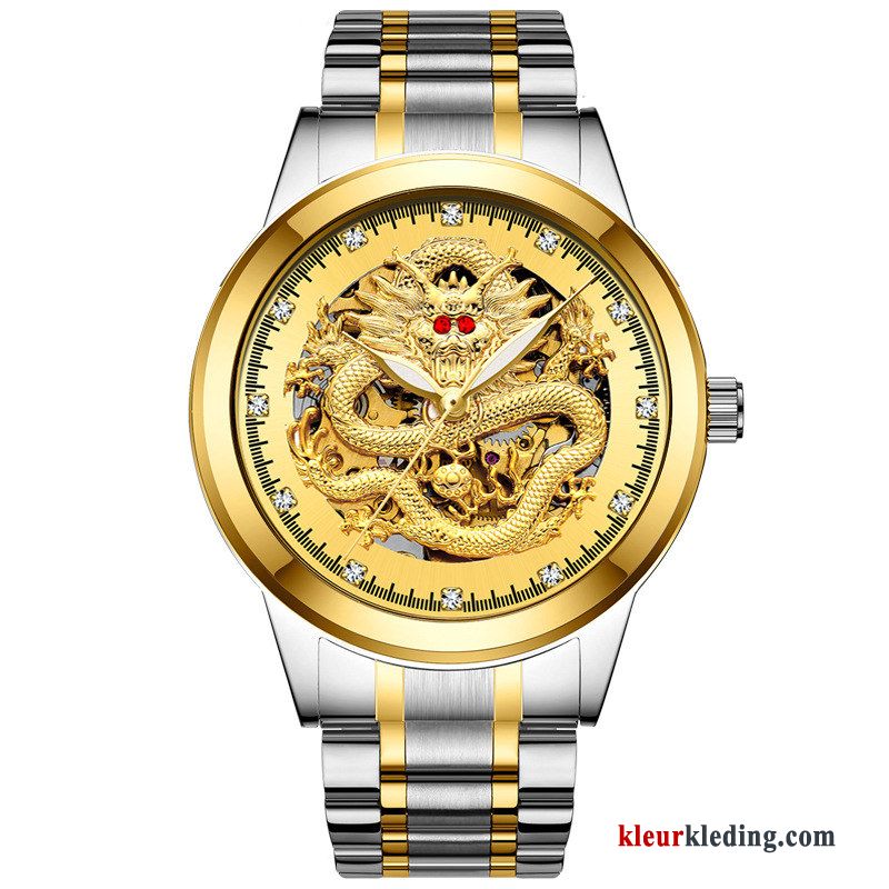 Reliëf Strass Heren Waterdicht Horloge Vlinder Dragon Patroon Automatisch Rood Zwart Gouden