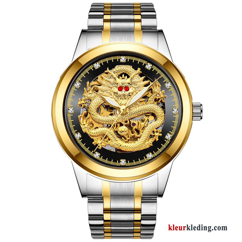 Reliëf Strass Heren Waterdicht Horloge Vlinder Dragon Patroon Automatisch Rood Zwart Gouden