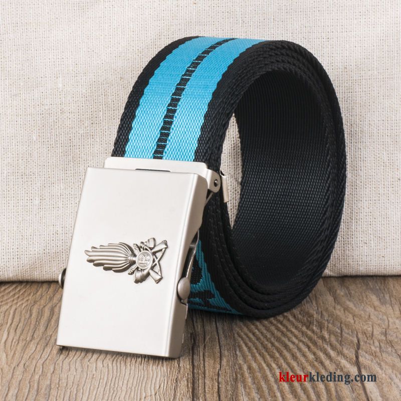 Riem Casual Heren Student Automatische Aftrek Jeugd Glad Canvas Spijkerbroek Blauw