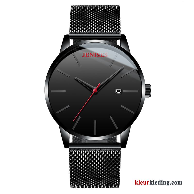 Riem Groot Heren Casual Eenvoudig Echt Leer Horloge Trend Rood Zwart