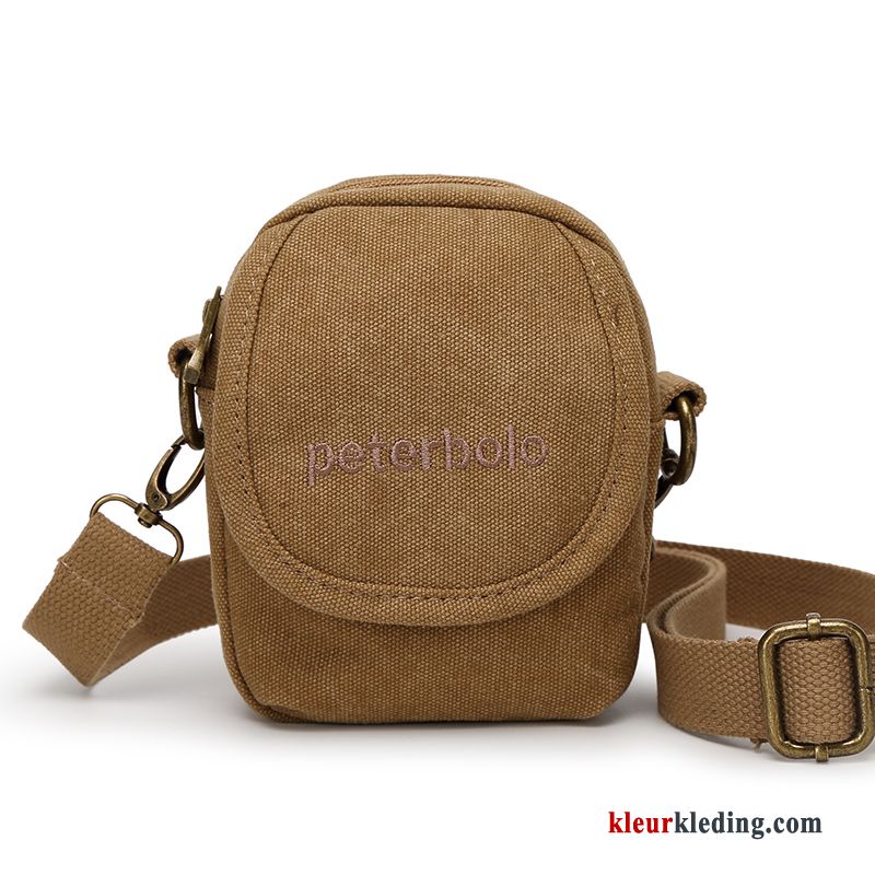 Riem Mini Heuptas Schoudertas Canvas Running Messenger Tas Casual Heren Bruine