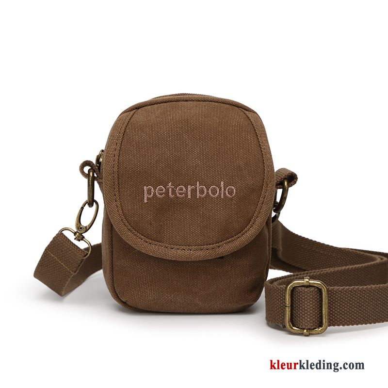 Riem Mini Heuptas Schoudertas Canvas Running Messenger Tas Casual Heren Bruine