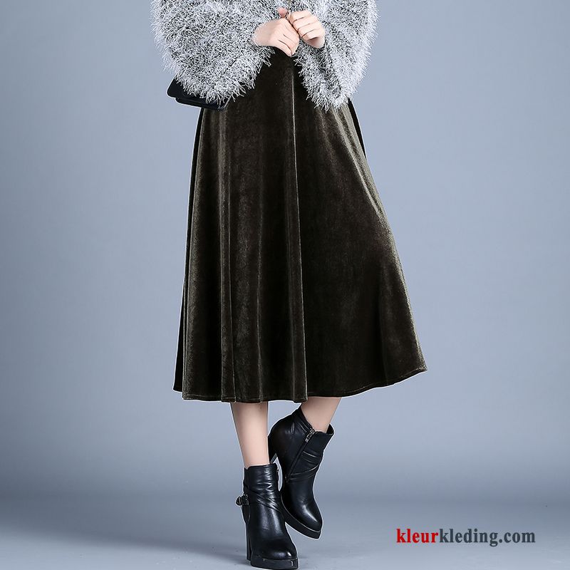 Rok Goud Dunne Lange Herfst Winter Jurk Groot Dames