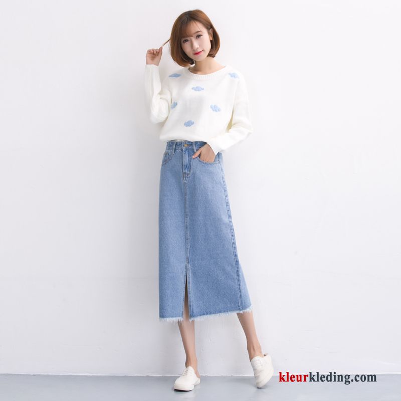 Rok Herfst Hoge Taille Blauw Lang Dames 2018 Nieuw Zomer