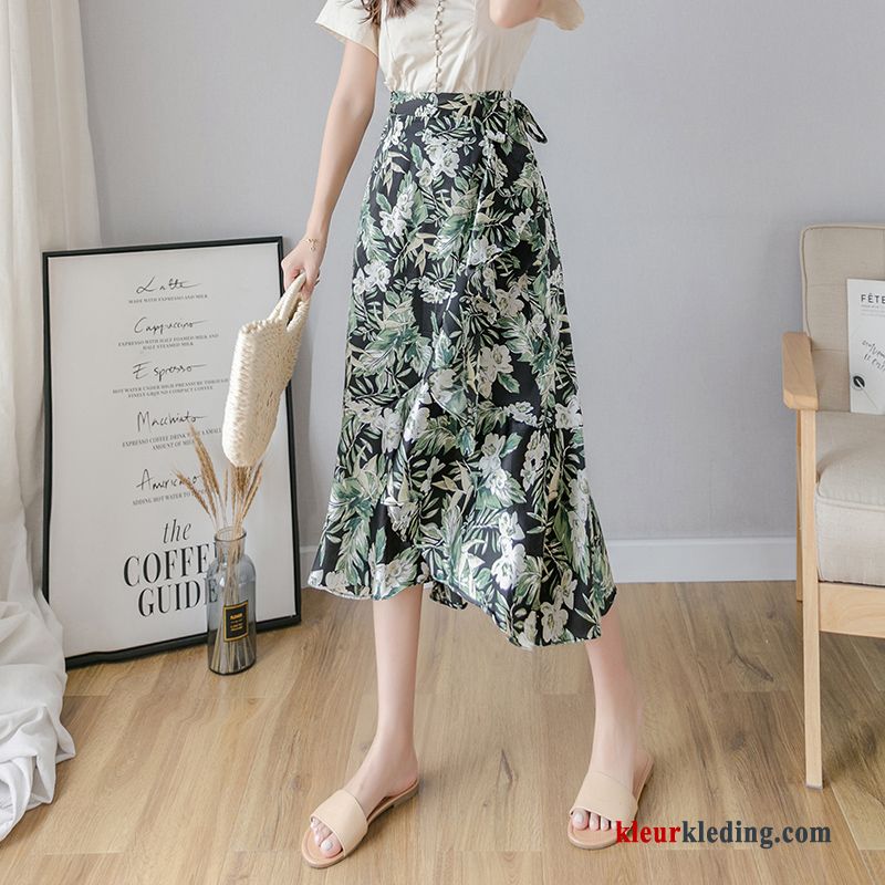 Rok Jurk Onregelmatig Chiffon Dunne Zomer Bedrukken Nieuw Hoge Taille Dames