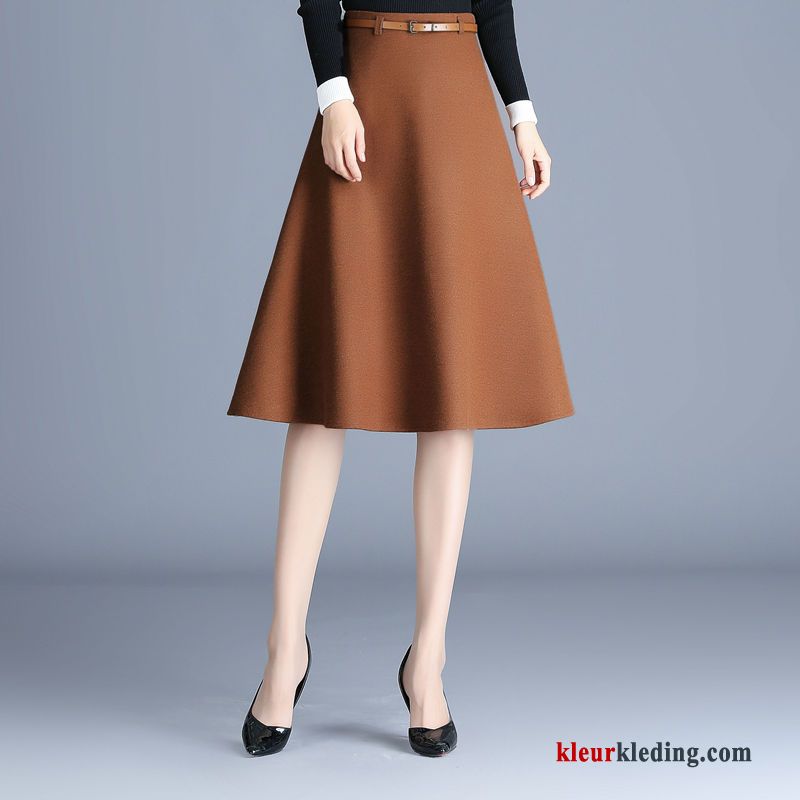 Rok Lang Hoge Taille Winter Herfst Jas Wol Effen Kleur 2018 Grote Maten Dames