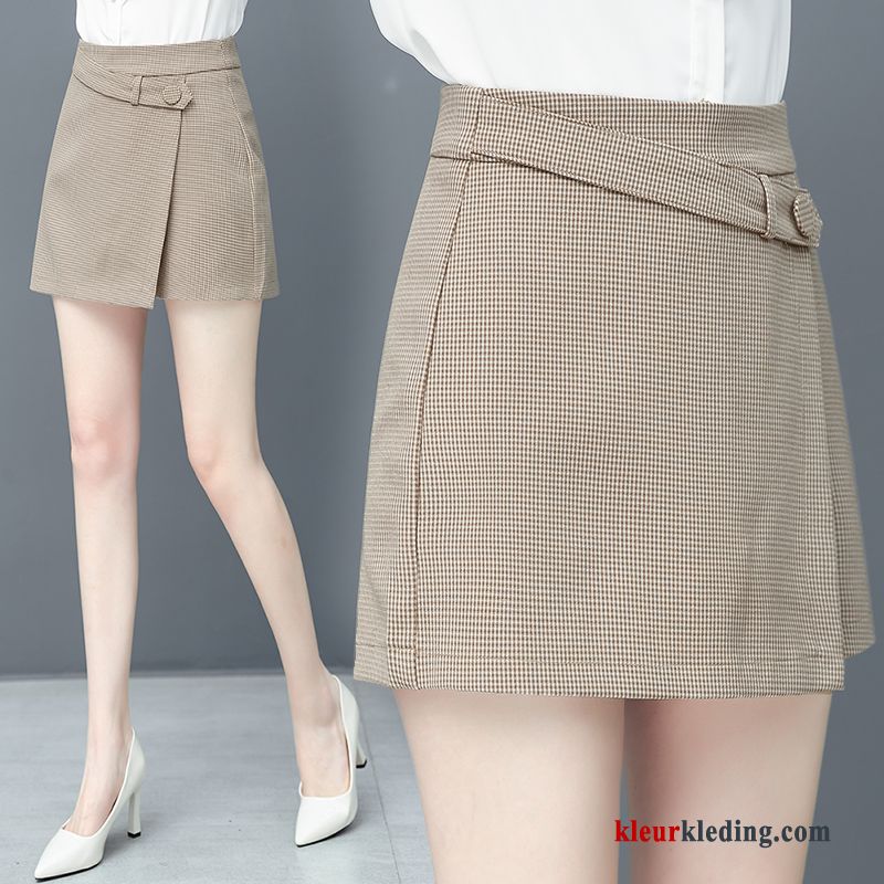 Rok Zwart Mini Werk Khaki Dames Hoge Taille Wit Dunne