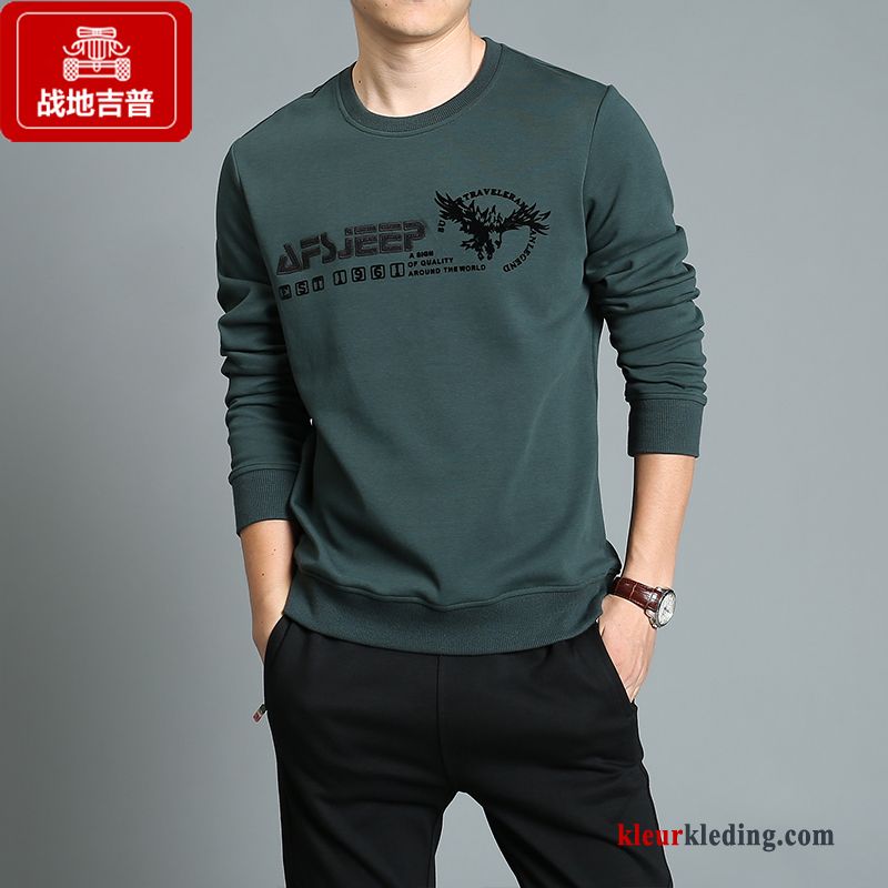 Ronde Hals Mode Heren T-shirt Lange Mouw Hoodie Zwart Losse Grote Maten