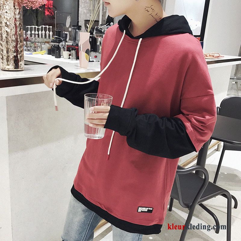 Rood Heren Losse Trend Lange Mouwen Pullover Herfst Hoodie