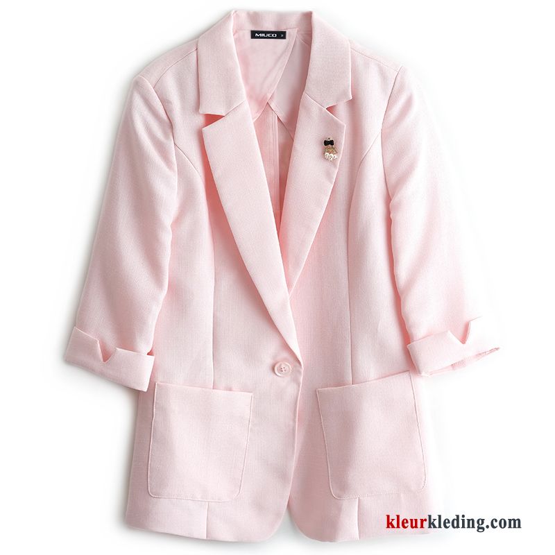 Roze Blazer Mouw Een Knopen Jas Nieuw Dunne Dames