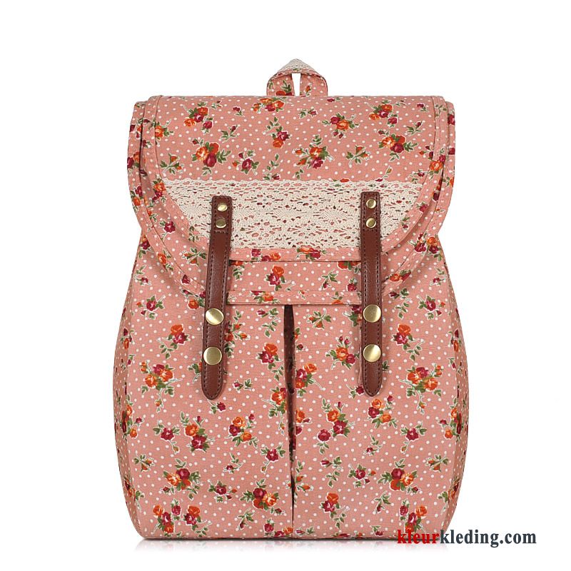 Rugzak Dames Doek Roze Canvas Mini Schooltas Kunst