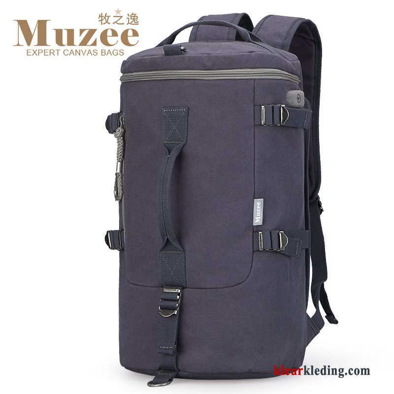 Rugzak Reizen Sport Heren Tas Reis Canvas Outdoor Blauw Zwart