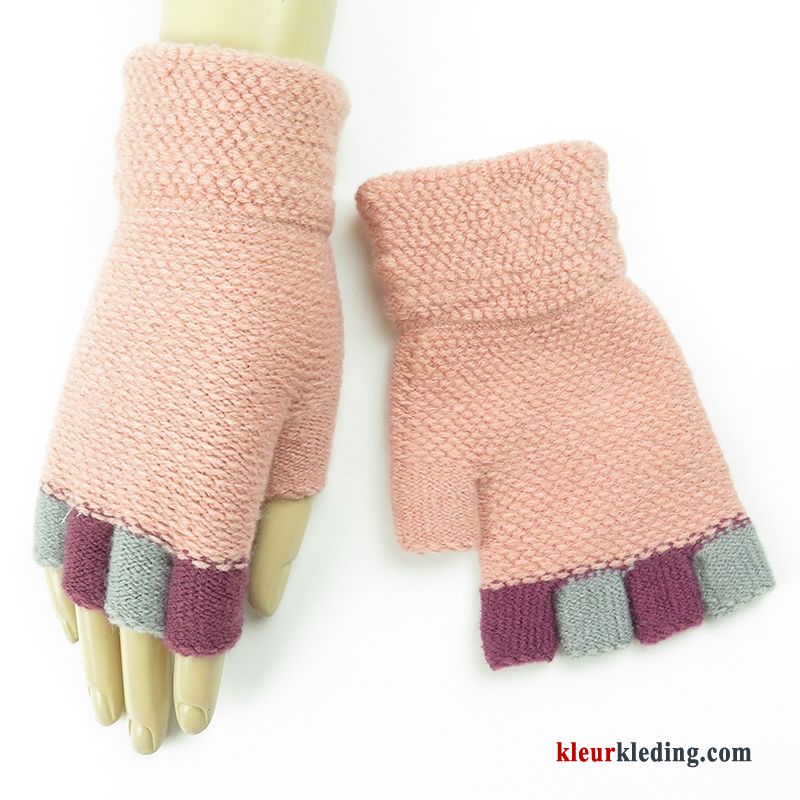 Schattig Handschoen Winter Dames Wollen Breien Halve Vinger Student Bruine