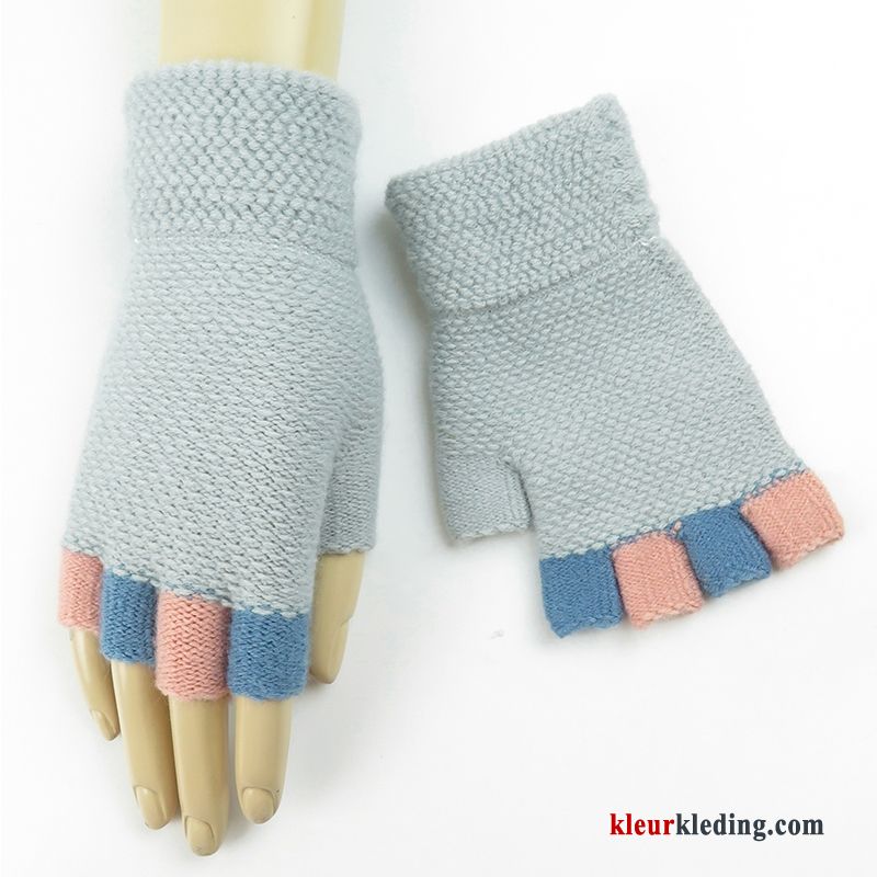 Schattig Handschoen Winter Dames Wollen Breien Halve Vinger Student Bruine