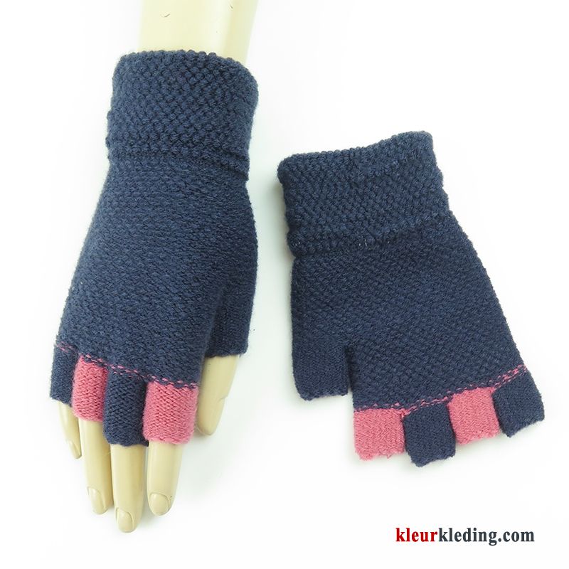 Schattig Handschoen Winter Dames Wollen Breien Halve Vinger Student Bruine