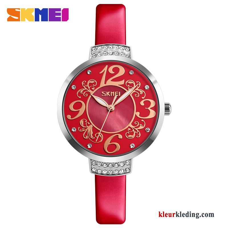 Schelp Riem Dames Horloge Strass Mode Business Waterdicht Rood