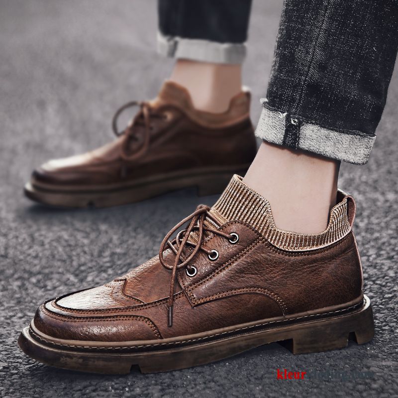 Schoenen Voorjaar Casual Mannen Martin Laarzen Trend Leren Schoenen Tiener Heren Kaki