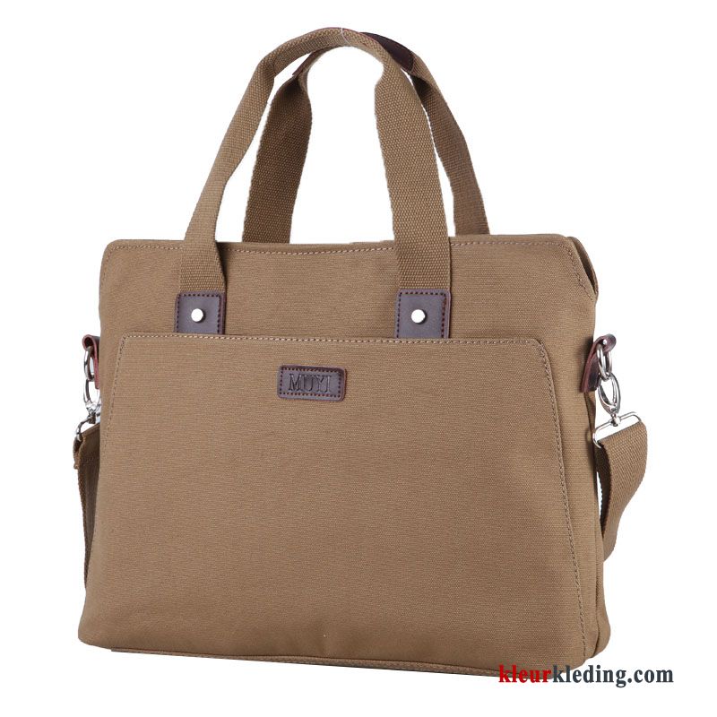 Schoudertas Aktetas Mini Bruin Vintage Canvas Handtas Business Messenger Tas Heren