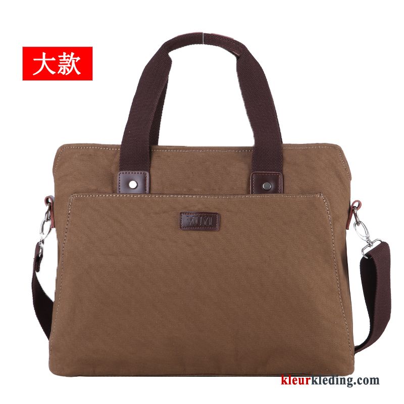 Schoudertas Aktetas Mini Bruin Vintage Canvas Handtas Business Messenger Tas Heren