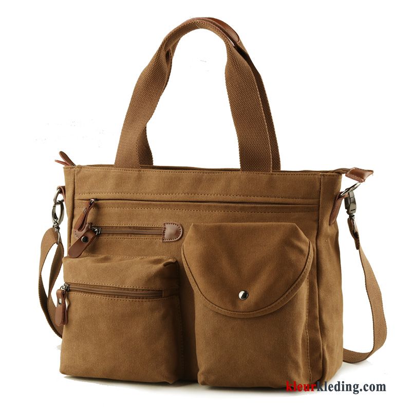 Schoudertas Business Heren Mode Messenger Tas Canvas Aktetas Casual Handtas Kaki