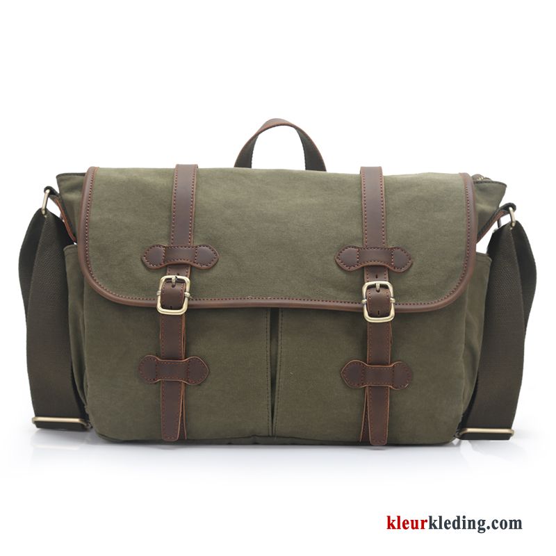 Schoudertas Canvas Casual Tas Nieuwe Computer Tas Messenger Tas Groen Vintage Heren