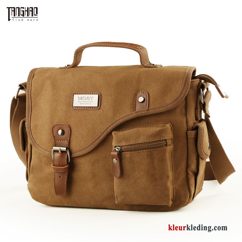 Schoudertas Canvas Messenger Tas Mode Student Rugzak Trend Casual Heren Geel Bruine