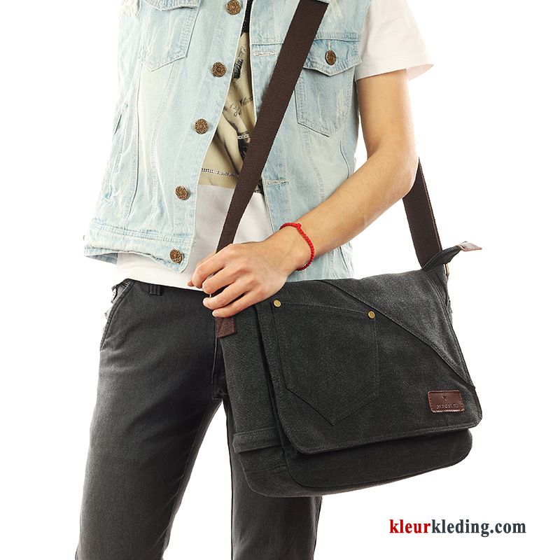 Schoudertas Casual Canvas Tas Messenger Tas Heren Trend Brits Vintage Zwart