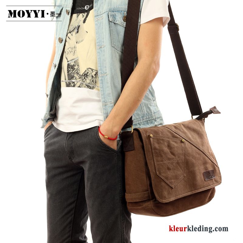 Schoudertas Casual Canvas Tas Messenger Tas Heren Trend Brits Vintage Zwart