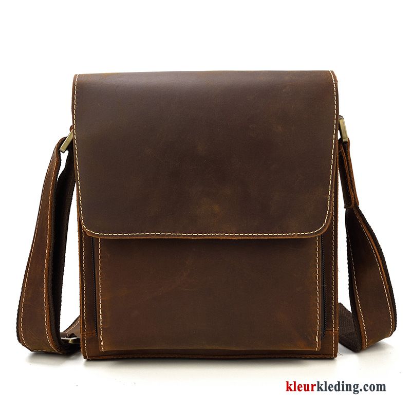 Schoudertas Leer Vintage Met De Hand Messenger Tas Diepe Heren Origineel Casual Bruine