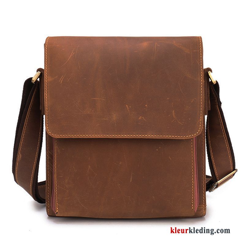 Schoudertas Leer Vintage Met De Hand Messenger Tas Diepe Heren Origineel Casual Bruine