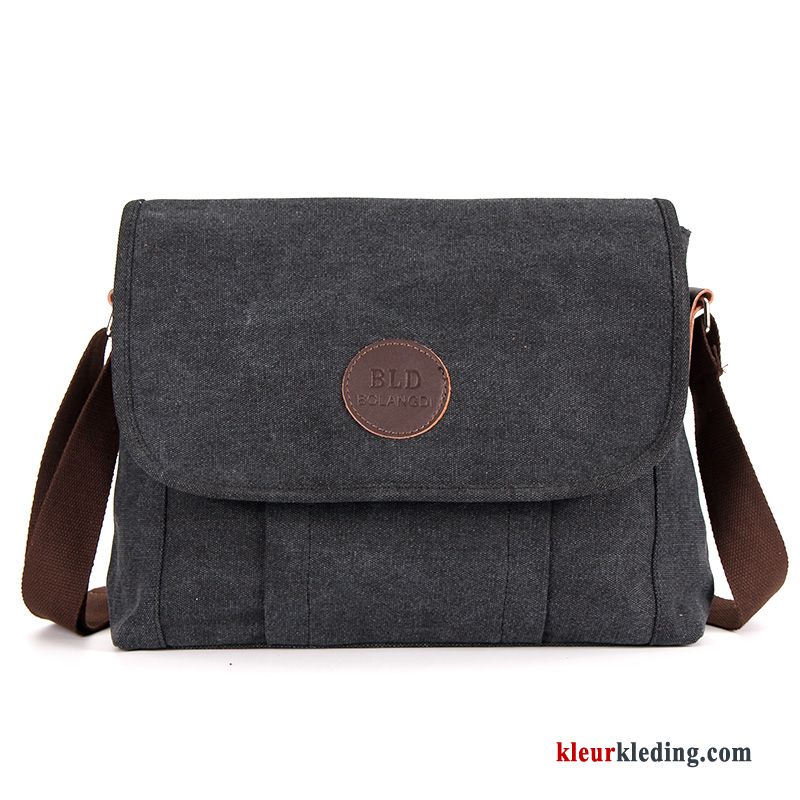 Schoudertas Mode Casual Messenger Tas Canvas Trend Nieuw Eenvoudig Heren Kaki