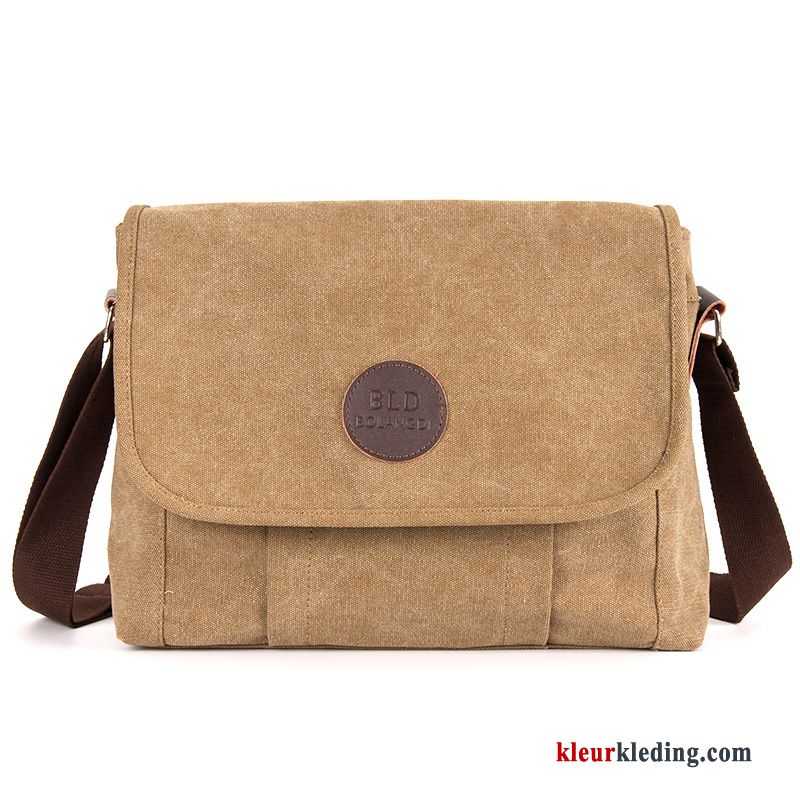 Schoudertas Mode Casual Messenger Tas Canvas Trend Nieuw Eenvoudig Heren Kaki