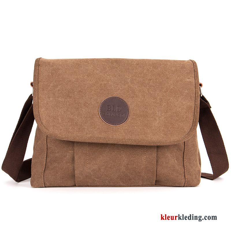 Schoudertas Mode Casual Messenger Tas Canvas Trend Nieuw Eenvoudig Heren Kaki